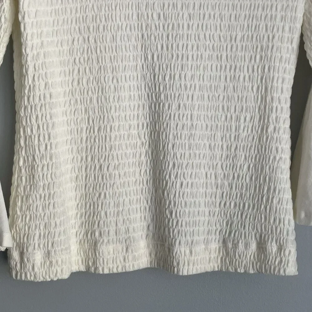 Anthropologie Smocked Bell Sleeve Top Size XS Cream Boho Chic Festival